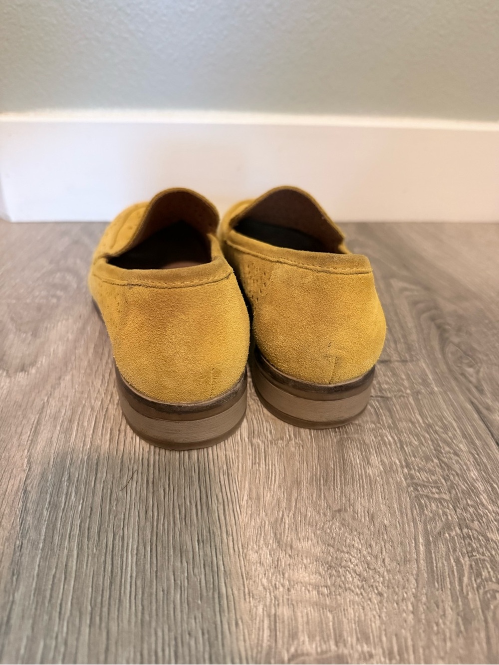 Clarks Mustard Suede Perforated Slip-On Loafers - Picture 4 of 10